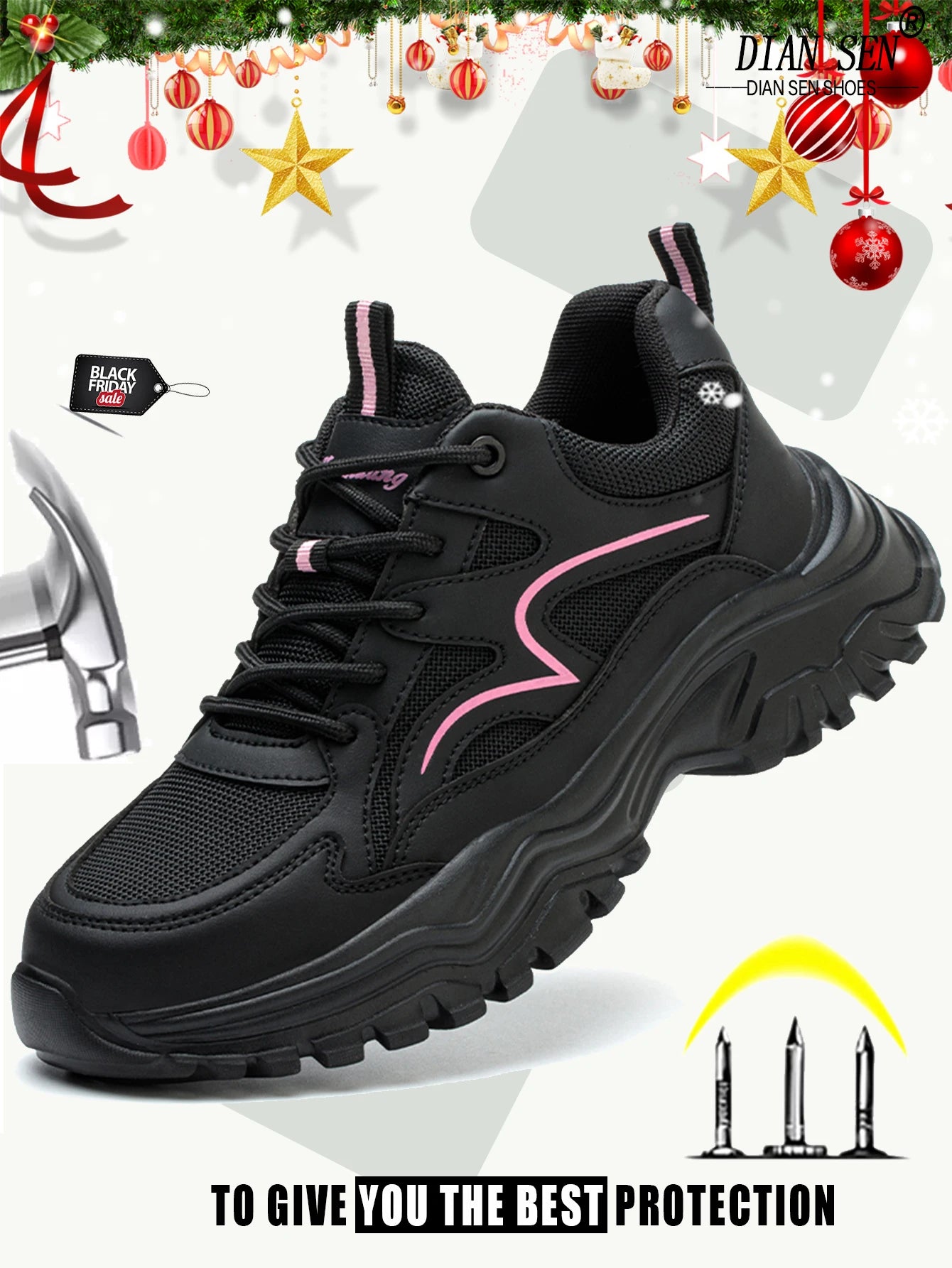 New Fashion Women Safety Shoes For Work Safety Boots Breathable Steel Toe Puncture Proof Sport Work Sneakers Slip-resistant