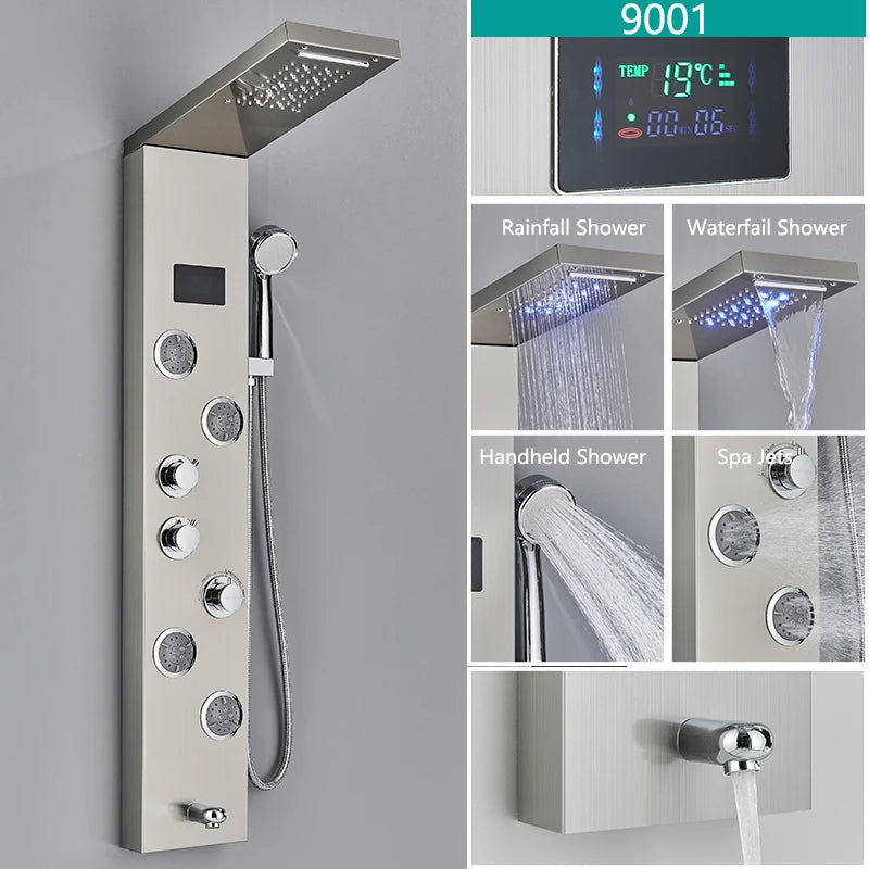 LED Duschsystem mit Temperaturanzeige - Regendusche Set mit Massage & SPA Funktion