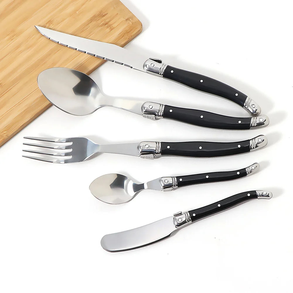 Besteck-Set 2025: Jaswehome 3/4/5pcs Stainless Steak Knife Butter Knife Fork - Soup Tea Spoon Ergonomic Black Flatware Western-Style Tableware Collection
