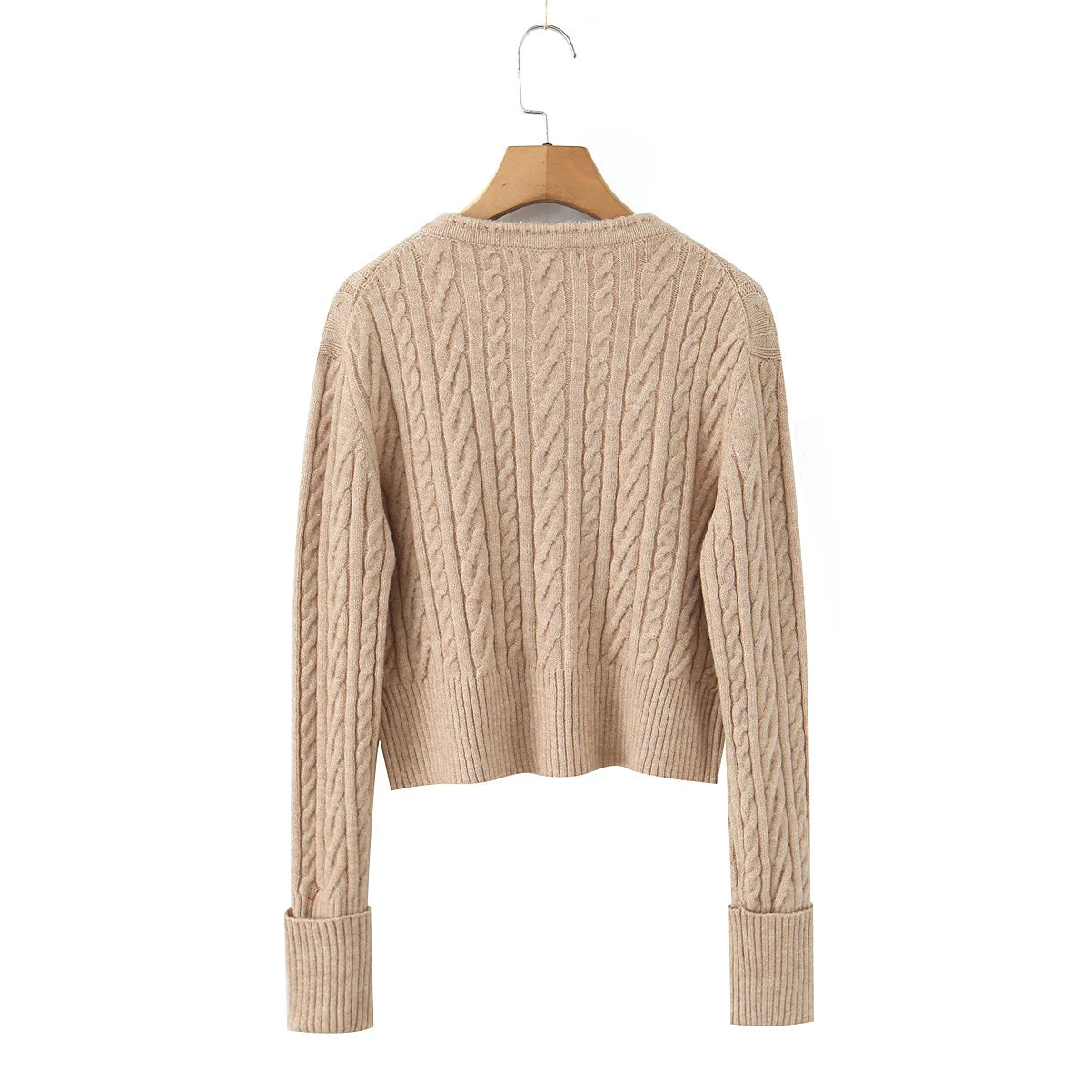 ZJOAN SHOWCN O-Neck Cardigan Set - Knopfverschluss Kurzrock Elastischer Bund Grau Khaki Größe Regular Extra-Heavy