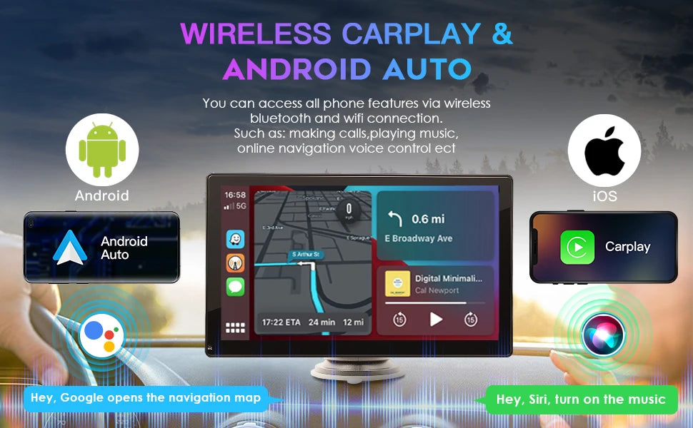 Autoradio 2025: Universal 9" Kabelloses Apple CarPlay Android Auto Bluetooth GPS FM AUX Multimedia-System