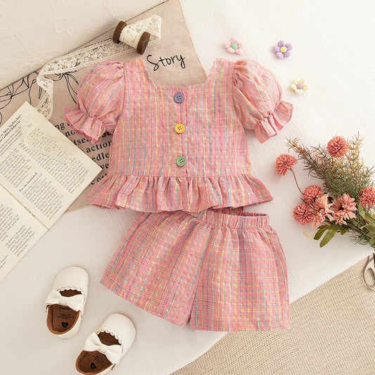 Zhejiang Babyset Kariert Prinzessinärmel - Baumwolle 0-12M
