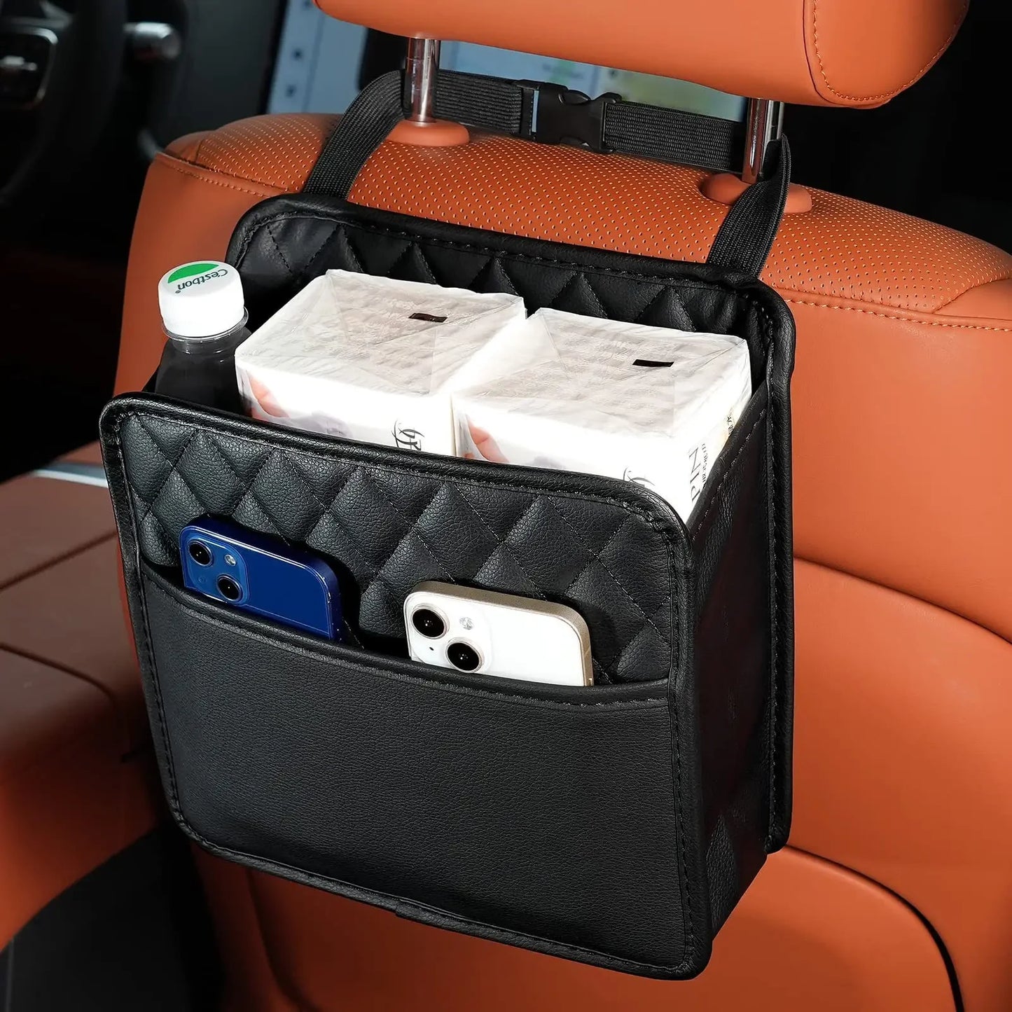 Multifunktionale Auto Sitzrücken Aufbewahrungstasche - Leder Speichertasche Mülltasche - Aufbewahrung Mülleimer für die meisten Modelle
