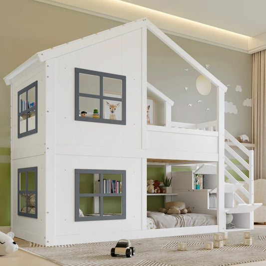 NONEM N622V390123W Etagenbett Fenster Dach - Größe 90x200 Cm Holz MDF by Golden Bridge Store