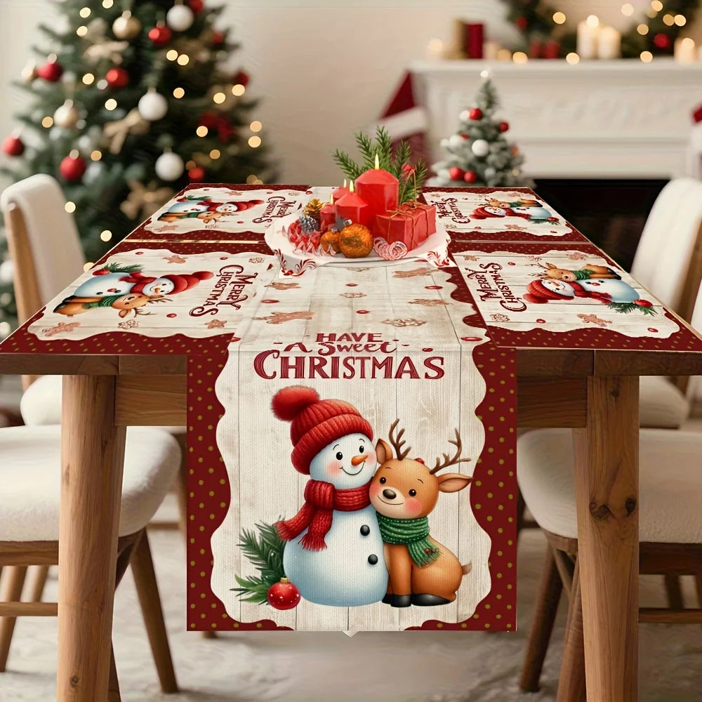 Christmas snowman Table Runner Merry Christmas Decorations for Home 2025 Xmas Party Decor Navidad Natal Noel Gifts New Year 2026