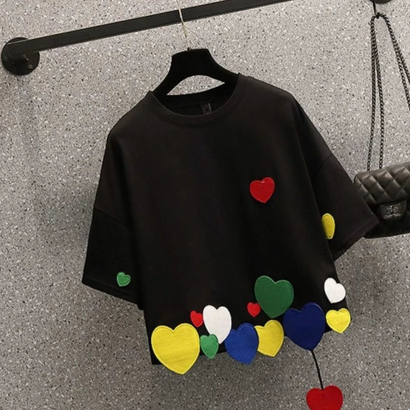 Damen-Sommer-T-Shirt 2025: Sommer Neues Rundhals Mode Kurzarm T-Shirt Frauen High Street Lässig Lockere Pullover Persönlichkeit Baumwolle Allzweck Tops Kollektion