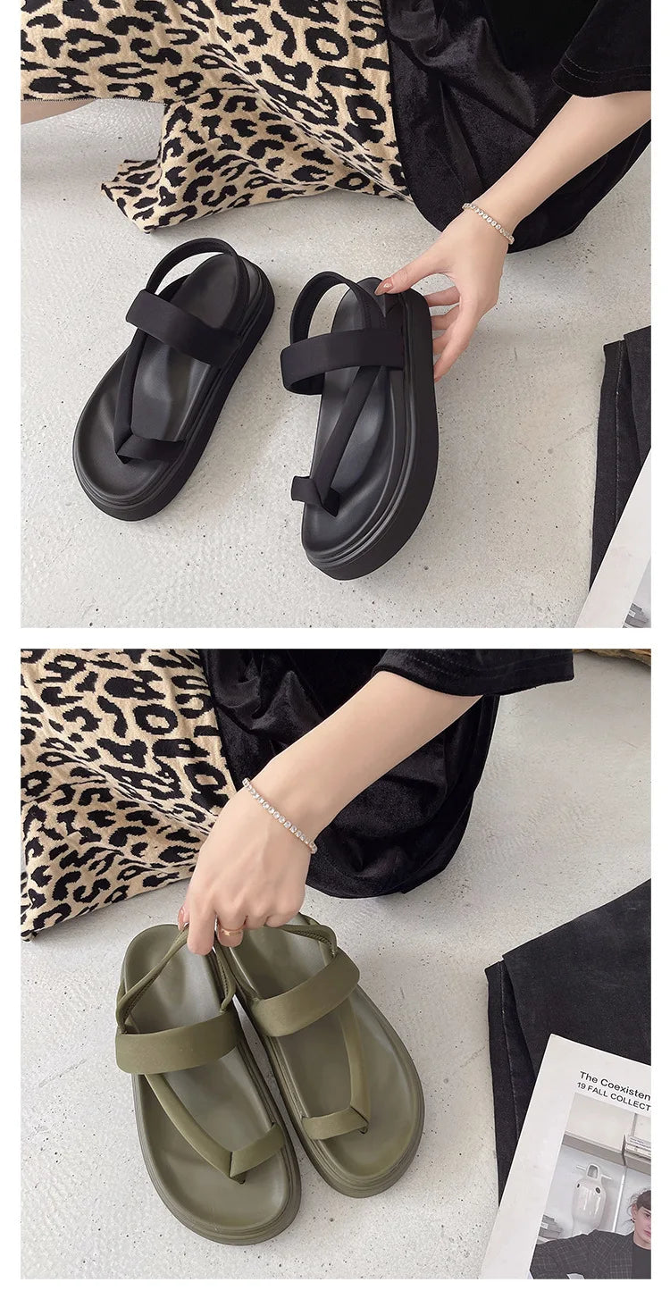 Damen-Platform-Sandalen 2025: COZOK Frauen Platform Sandalen Flache Flip Flops Sommer Strand Sexy Lässige Schuhe Kreuz Peep Zehen Damen Schuhe Mode Frau Schwarze Sandalen Kollektion