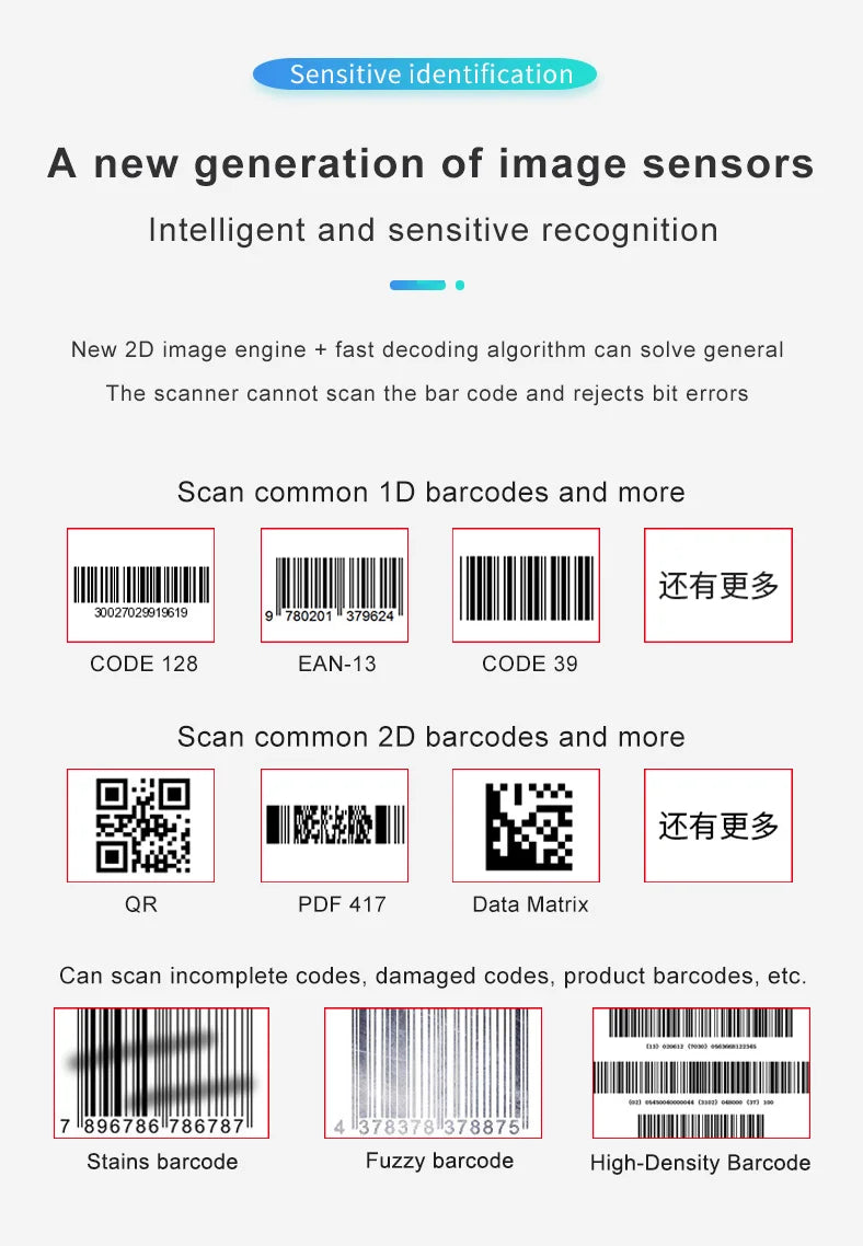 1D/2D Supermarkt Handheld Barcode Bar Code Scanner Leser QR PDF417 Bluetooth 2.4G Drahtlos & Verkabelt USB Plattform - 12.02€