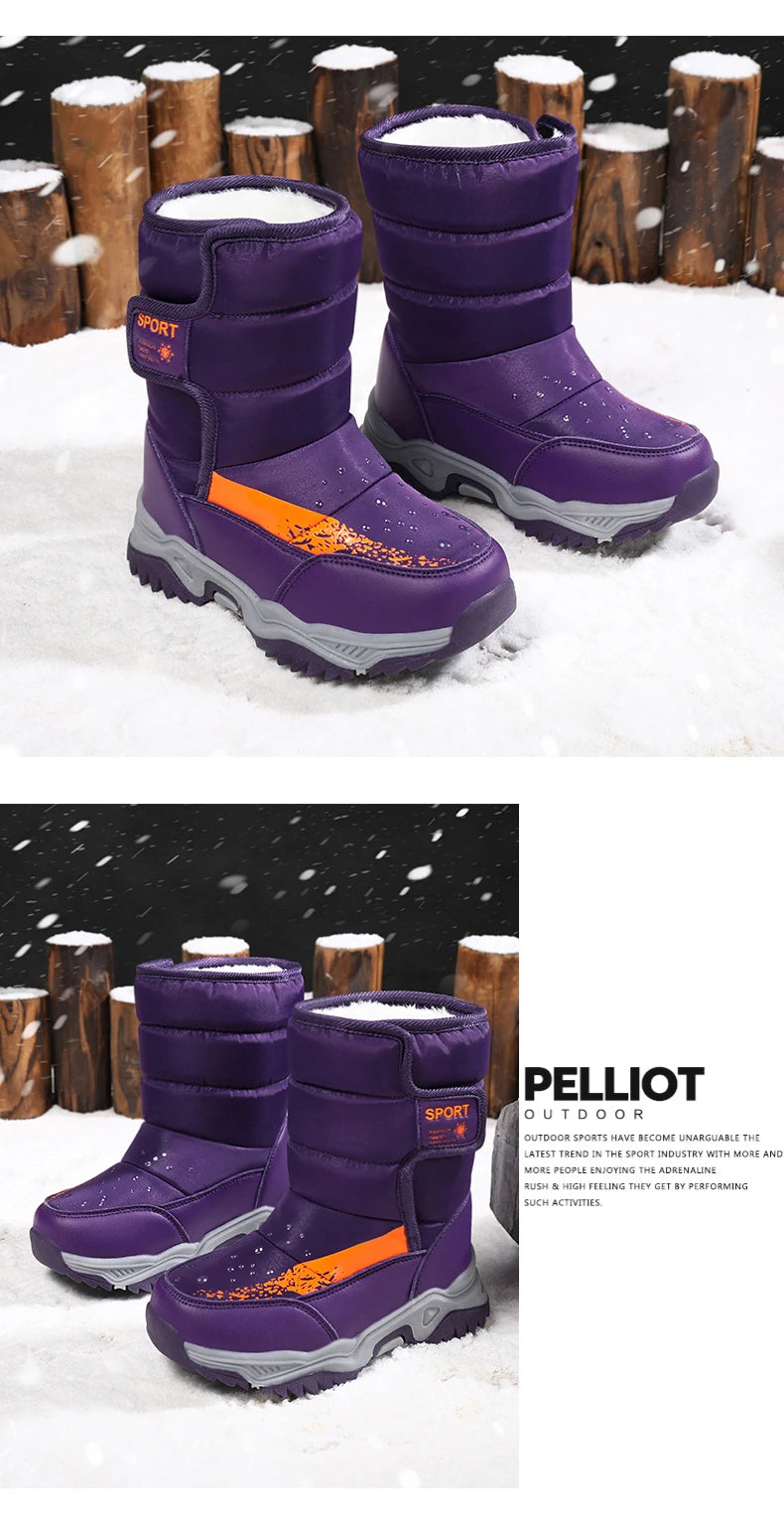 Kinder Winter Stiefel 2025 - Warme Leder Boots Jungen Mädchen - Rutschfest Gefüttert Pink Lila - Mode Winterschuhe