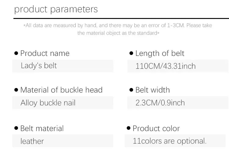 Women's Belt Versatile Retro Bronze Buckle Cowhide Thin Belt2.3Simple and Elegant Decorative Dress Suit Apparel Accessories