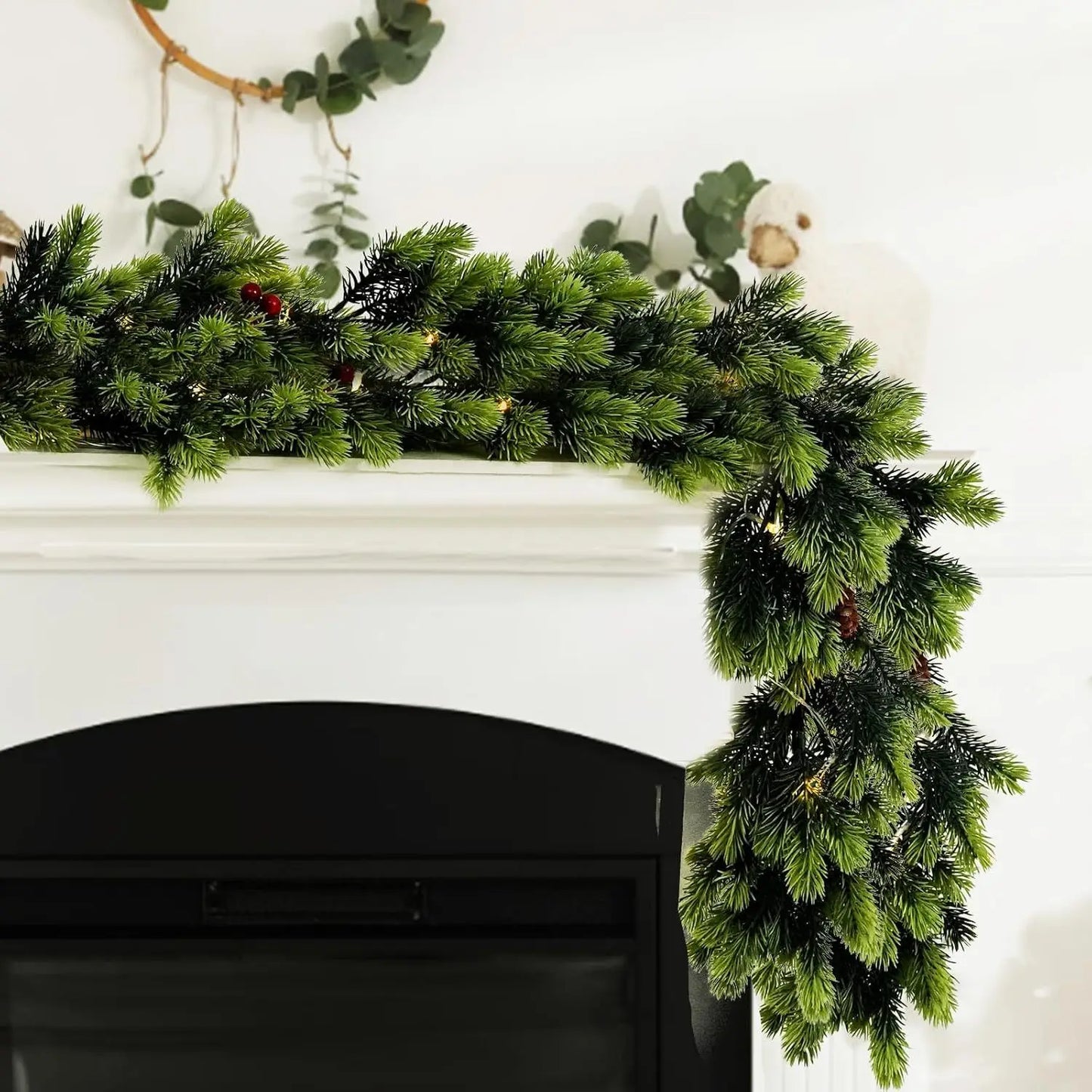 6 Fuß echte künstliche Girlande – ideal für Weihnachten, Winter und Neujahr, Dekoration für Mantel, Tisch, Wand, Weihnachtsdekoration