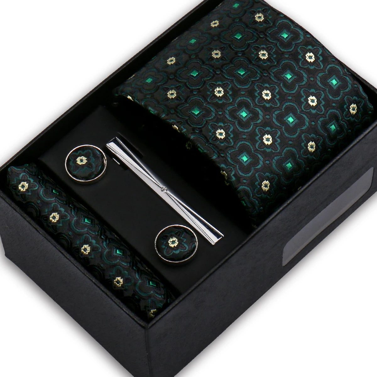 Elegant Men's Suit Necktie Gift Box Set Floral Tie Handchief Cufflinks Tie Clip 4-Piece Business Wedding Party Suit Accessories
