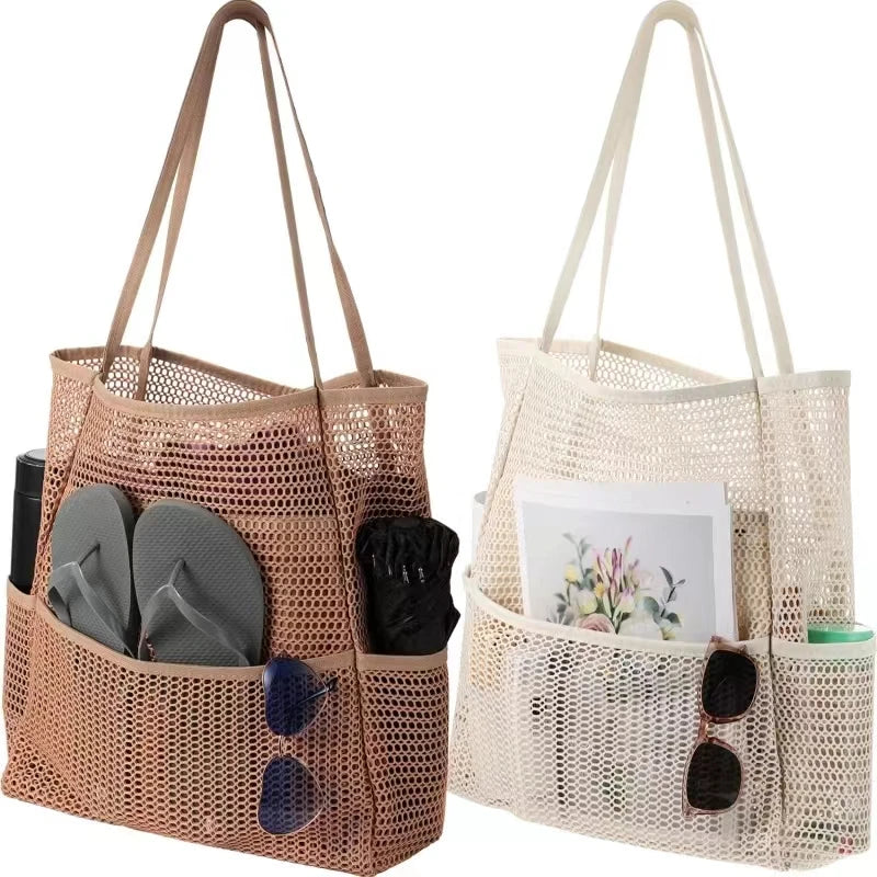 Women Swimming Beach Mesh Bag Ladies Shoulder Bag Large-capacity Travel Portable Storage Bag Multifunction Handbag