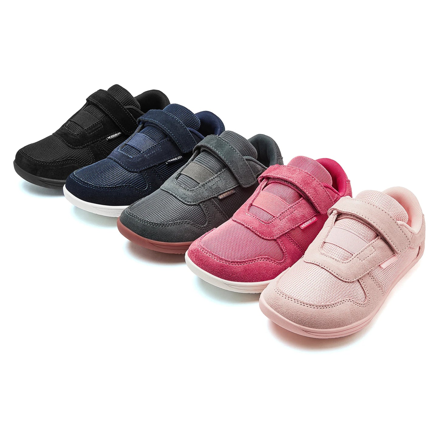 HOBIBEAR Kinder Weite Zehen Barfuß Schuhe - Klein/Groß/Kind Klettverschluss Minimalistische Sneaker - Kunstleder Mesh Leichtgewicht Schuhe