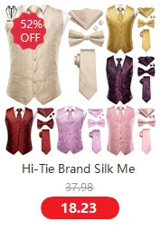 Hi-Tie Peach Pink Salmon Silk Mens Bow Tie Pocket Square Cufflinks Set Pre-tied Butterfly Knot Bowtie for Male Wedding Business