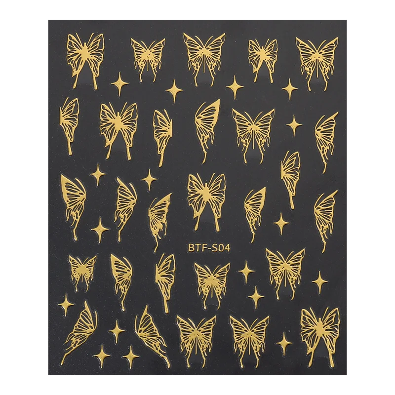 Mix 3 Sheets 3D Stickers for Nails Gold Sliver Rose Gold Laser Butterfly Moon Sun Adhesive Sliders DIY Nail Art Accessories