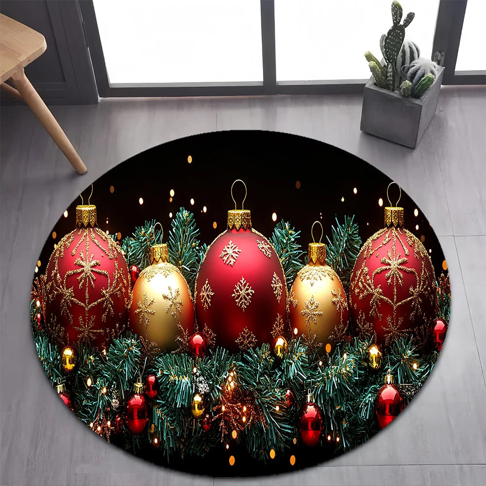 Cute Santa Claus Merry Christmas Tree Cartoon Festival Gift Round Carpet Rug for Bedroom Living Room Decoration,Decor Floor Mat