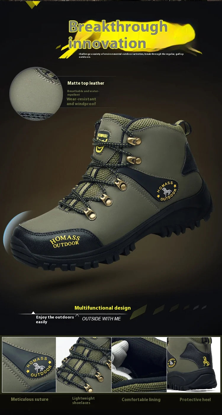 Shoes for Men 2024 New Men Sneakers Leather Waterproof Mountaineering Camping Hiking Shoes Thick Sole Comfortable Running Shoes