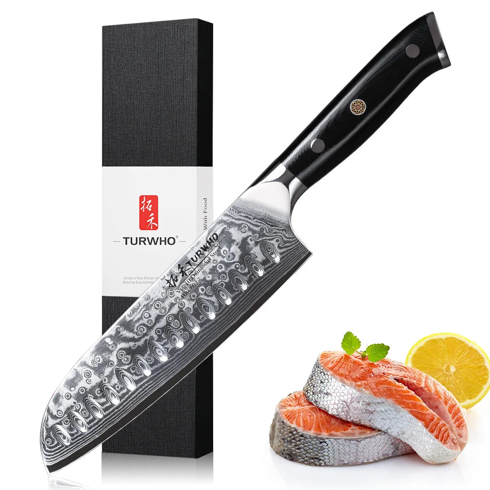 TURWHO 1-6 Piece Knife Set 67 Layers Damascus Steel Kitchen Knives Santoku Chef Knives Utility Bread Slicing Knife Cooking Tools