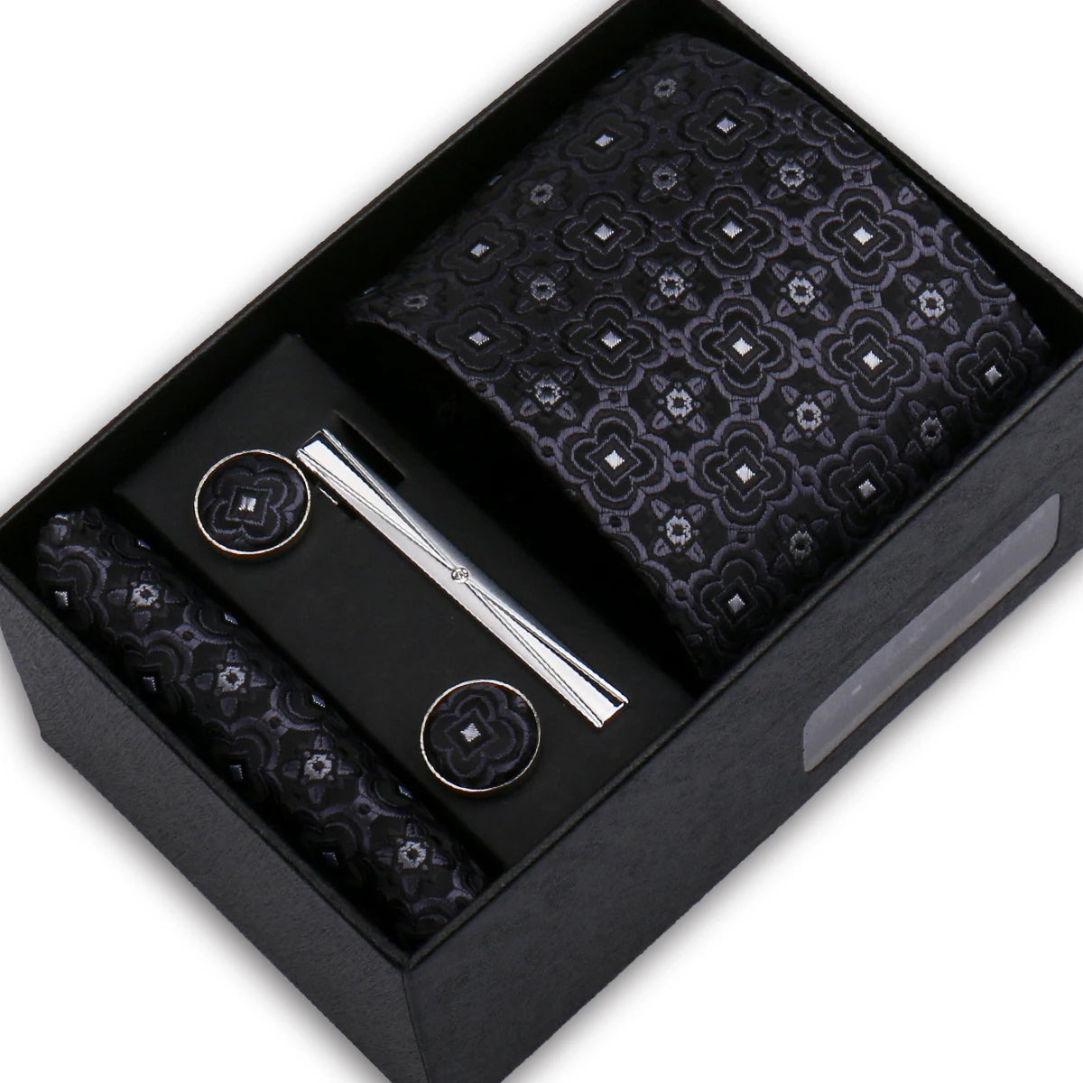 Elegant Men's Suit Necktie Gift Box Set Floral Tie Handchief Cufflinks Tie Clip 4-Piece Business Wedding Party Suit Accessories