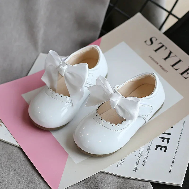 Baby Prinzessin Mädchen Schuhe 2025 - Frühling Herbst Süße Schleife Lackleder - Tanzschuhe Erste Laufschuhe Kinder