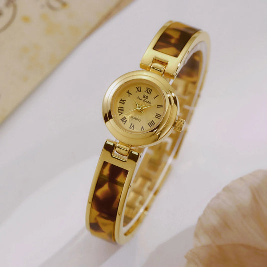 Watch For Woman Brand Luxury Vintage Gold Bracelet Quartz Women's Dress Wristwatch Gifts Retro Resin Watches