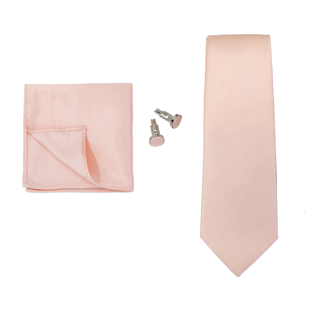 Necktie Fashion Brand Handmade Solid Necktie Handkerchief Cufflinks Set For Men Ties Suit Shirts Wedding Accessories Man Gifts