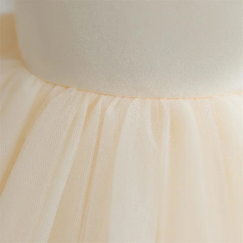 Baby Mädchen Kleid Große Schleife Perlen Rückenfrei 1. Geburtstag Party Kleid Säugling Mädchen Prinzessin Hochzeit Tüll Kleid Taufe Kleid 1-5J