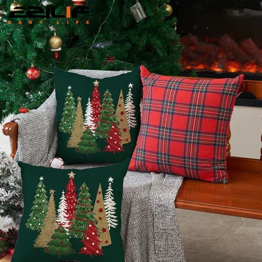 45x45cm Christmas Pillow Cases Checkered Cushion Cover Decorative for Sofa Plaid Woven Pillowcase for Festive Party Occasions