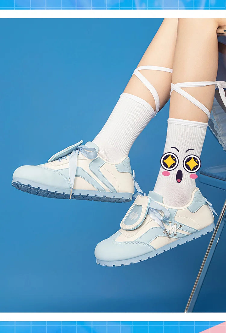 Damen Blaue Schuhe 2025 - Schleife Comic Stil Sneakers - 1cm Flache Schuhe Süße Casual Lolita Stil