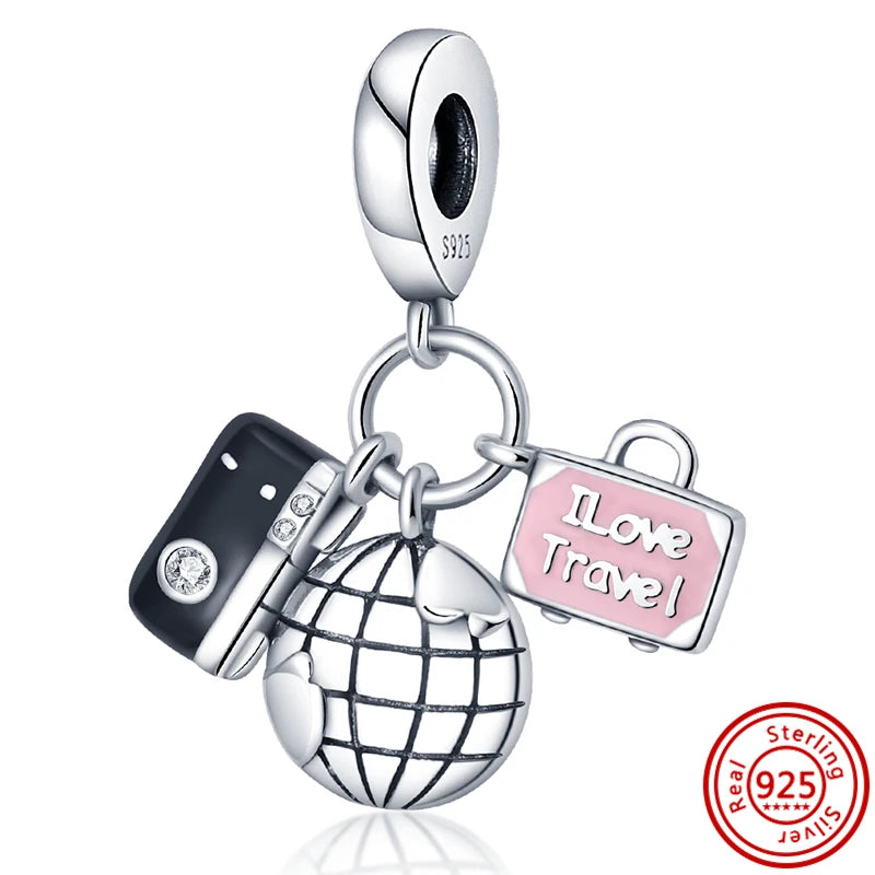 925 Silber Einkaufstasche Koffer Reisepass Handtasche Kamera Liebe Reise Leben DIY Perlen für Original Pantaro Charms Armband Schmuck