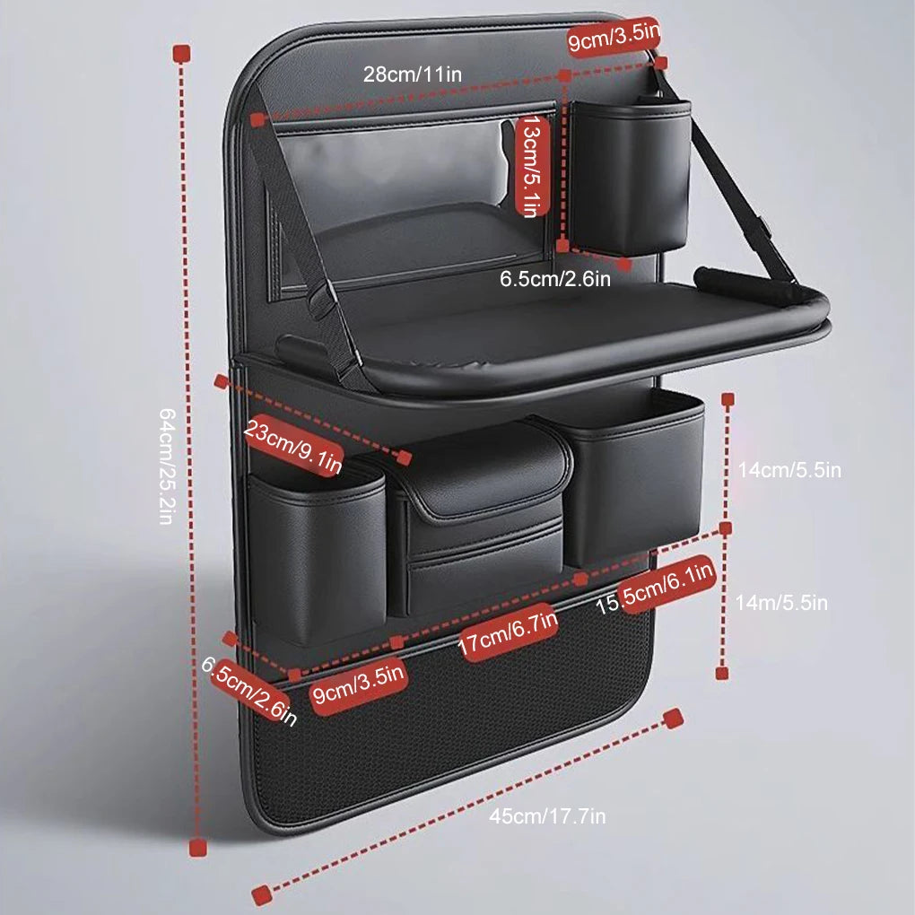 Car Seat Back Organizer PU Leather All in One Car Seat Back Storage Bag with Foldable Table Tray  Tissue Holder Anti Kick Pad