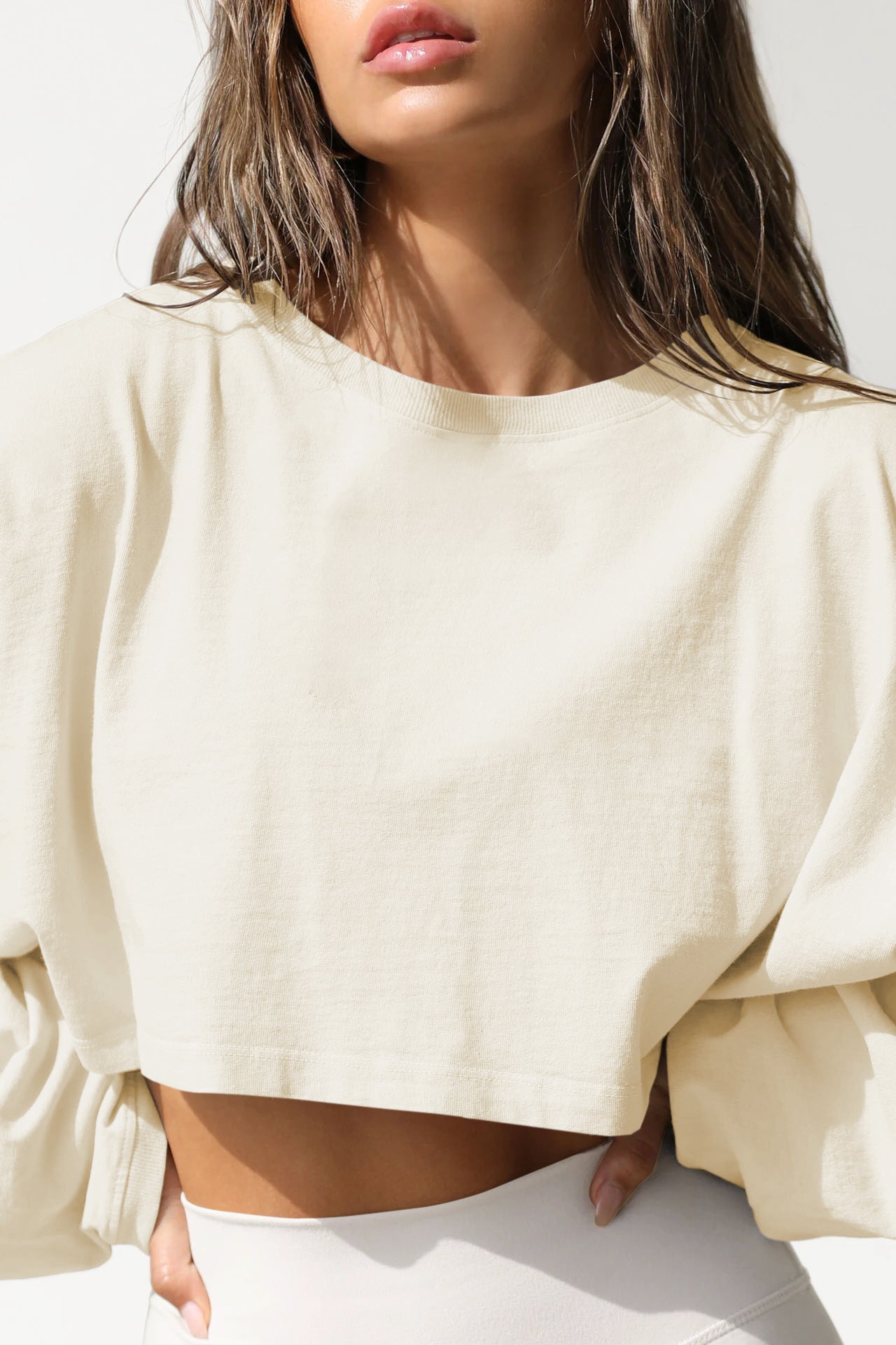 Loose fit round neck crop sweater women Short