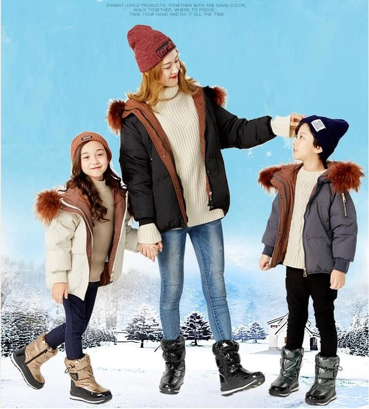 Kinder-Schneestiefel, 2025, Herbst-Winter-Wolle, warm halten, Kinderstiefel, Marke, modisch, wasserdicht, rutschfest, Baumwollschuhe für Mädchen und Jungen