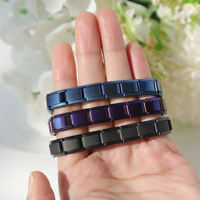 Hapiship Neue Damen Schmuck 9mm Breite Italienisch Elastisch Anhänger Armband Mode Edelstahl Armreif ST-