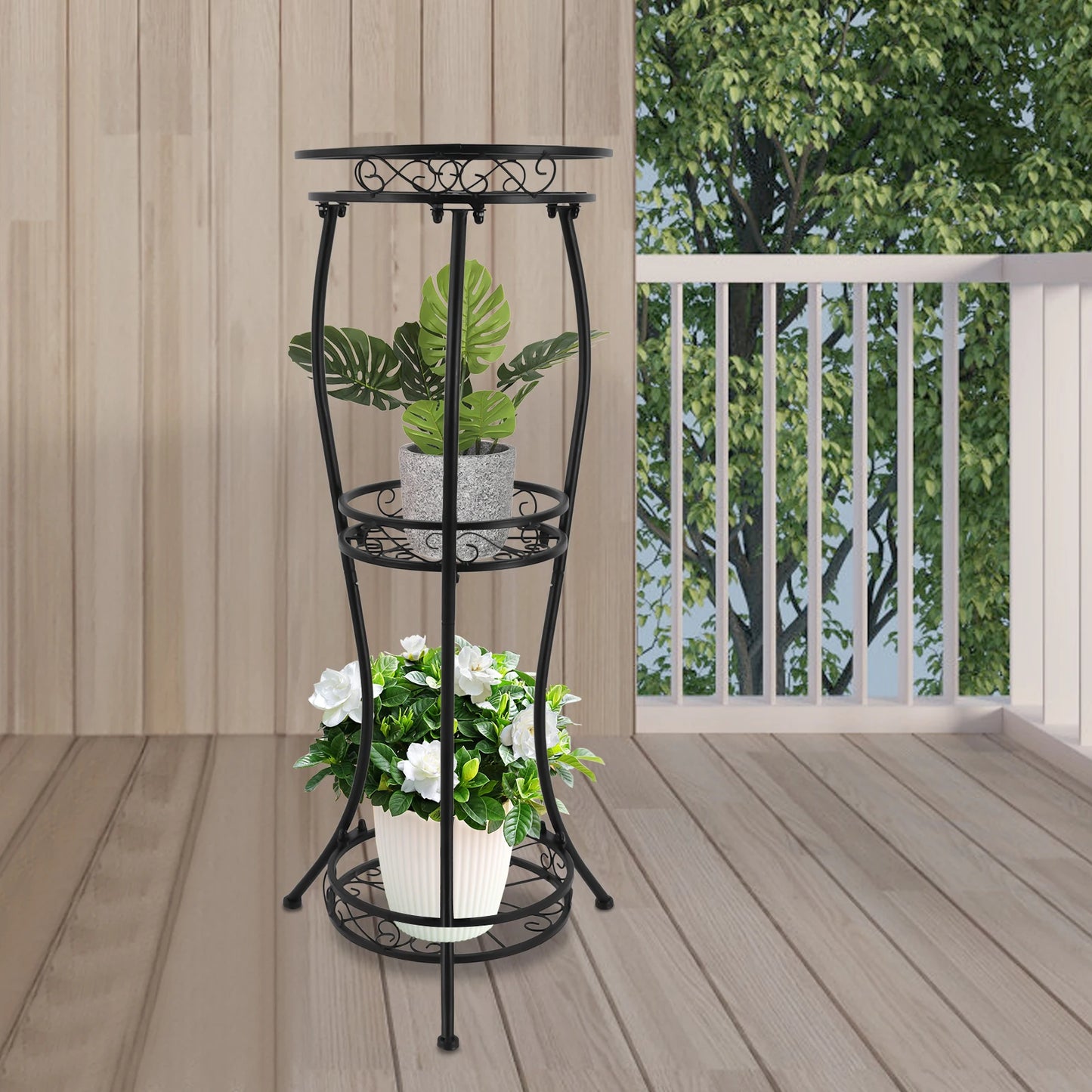 BlumenMeister Blumenständer 3-stöckig Metall Schwarz