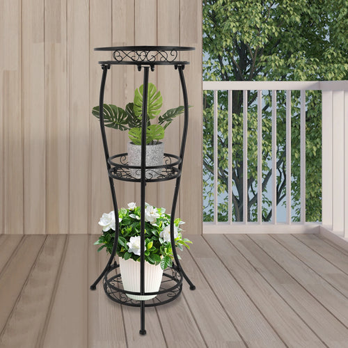 BlumenMeister Blumenständer 3-stöckig Metall Schwarz