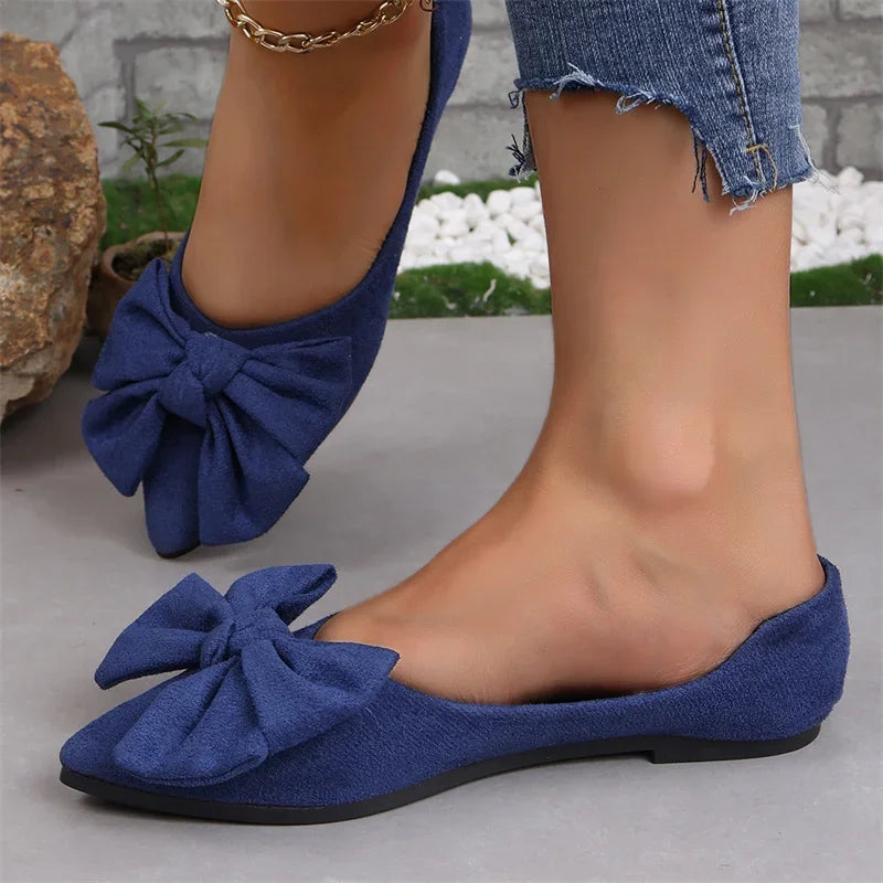 Damen Mode Flache Schuhe Sommer - Casual Verschleißfeste Komfortable Vielseitige Slip-On Schleife PU Leder