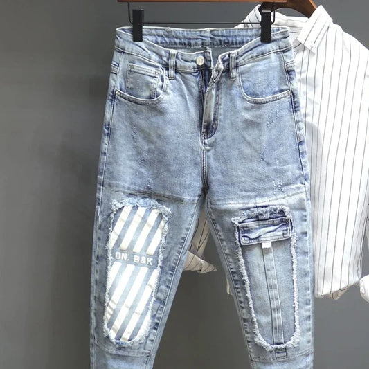 Jeans for Men Trousers Graphic Man Cowboy Pants with Pockets Cropped Korean Fashion Wide Leg Retro 2024 Trend Xs Cotton Regular