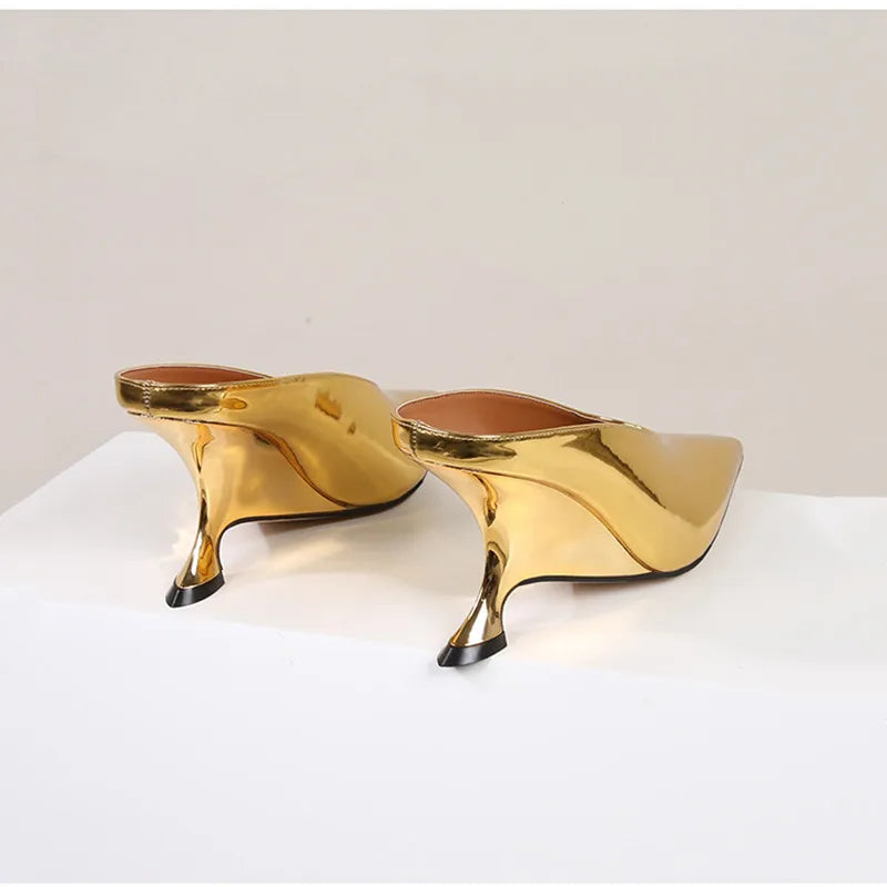 Elegant Pointed Toe Women Slippers Shoes Designer Shallow Fashion Spring Autumn Wedges High Heels Banquet Mule Zapatos De Mujer