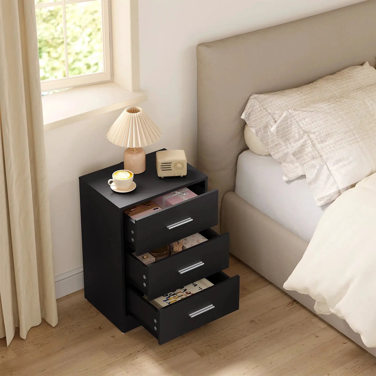 WOLTU 2 Teile/satz Nachttisch Nachttisch 39x54x28cm Beistelltisch mit 3 Schubladen Moderner Aufbewahrungsschrank für Schlafzimmer Wohnzimmer by Golden Bridge Store