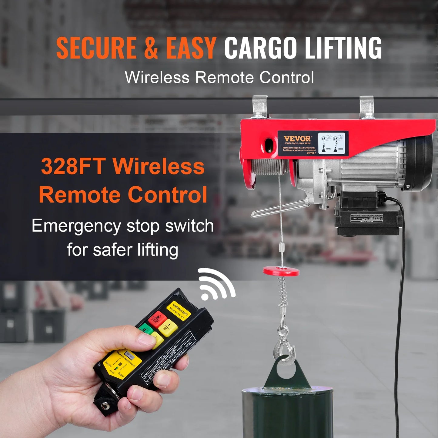VEVOR 400-1000kg Elektrischer Palan Hebezeug Kabelhaspel Winch für Boot Auto Garage Aufzug mit Wired Remote Control Lifter