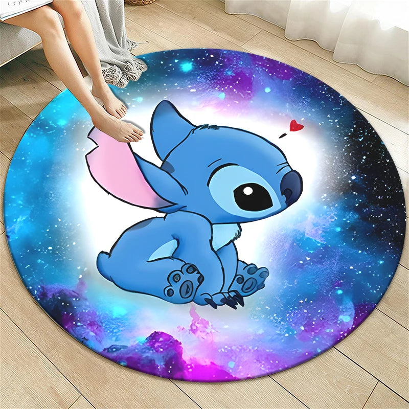 Stitch Cartoon HD Printed Round Carpet for Living Room Rugs Camping Picnic Mats Flannel Anti-Slip Rug Yoga Mat Gifts