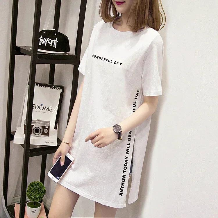 Women T-shirts Anime Y2k T Shirts Gothic tops 2023 Summer Loose Slit Femme Cotton T shirt Print Long Short Sleeve Ladies T-shirt