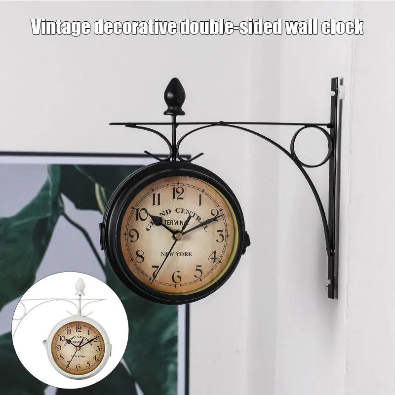 Double-Sided Vintage Wall Clock Creative Double-Sided Home Clock for Enjoying European Retro Style