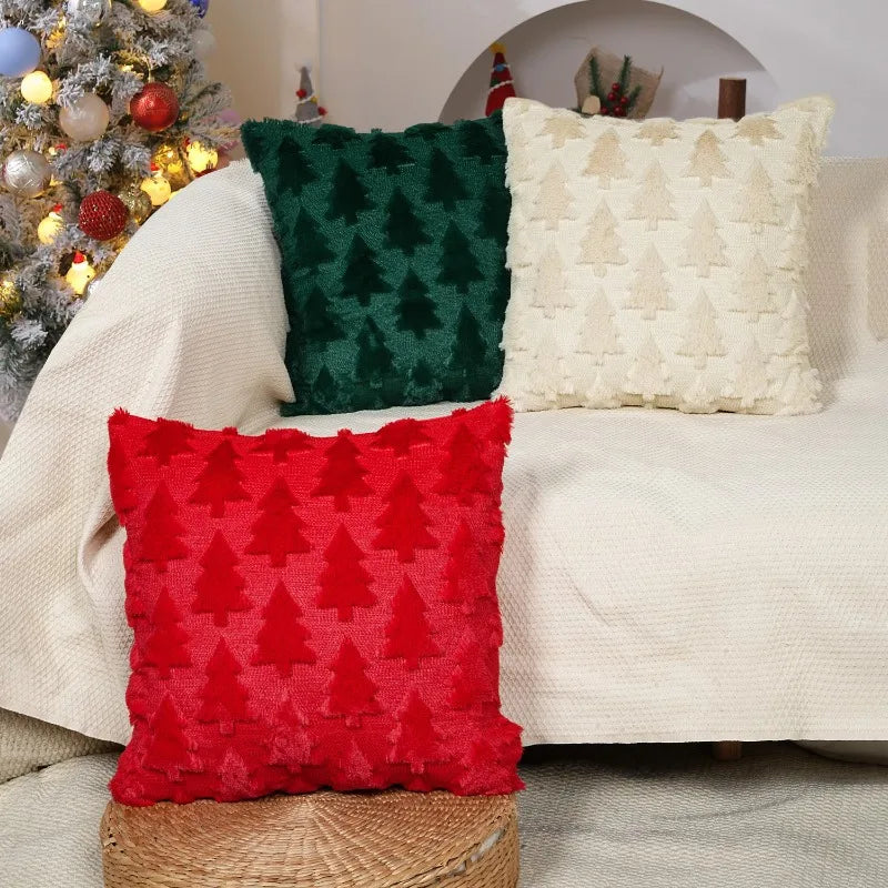 17.72x17.72 Inch Christmas Pillow Cover 3D Embroidered PlushCushion Case Zipper Snowflake SnowmanTree Pattern for Sofa Bed Decor