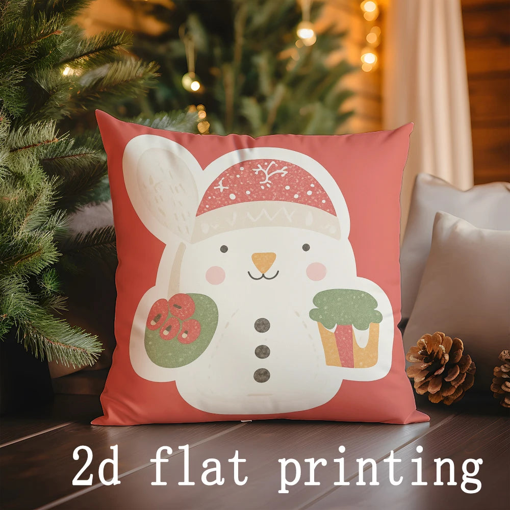 1pcs/4pcs- Christmas Animal & Snowman Pillow Covers Decor , Square Pillow Cover, Modern Sofa Decorative Cushion Cover