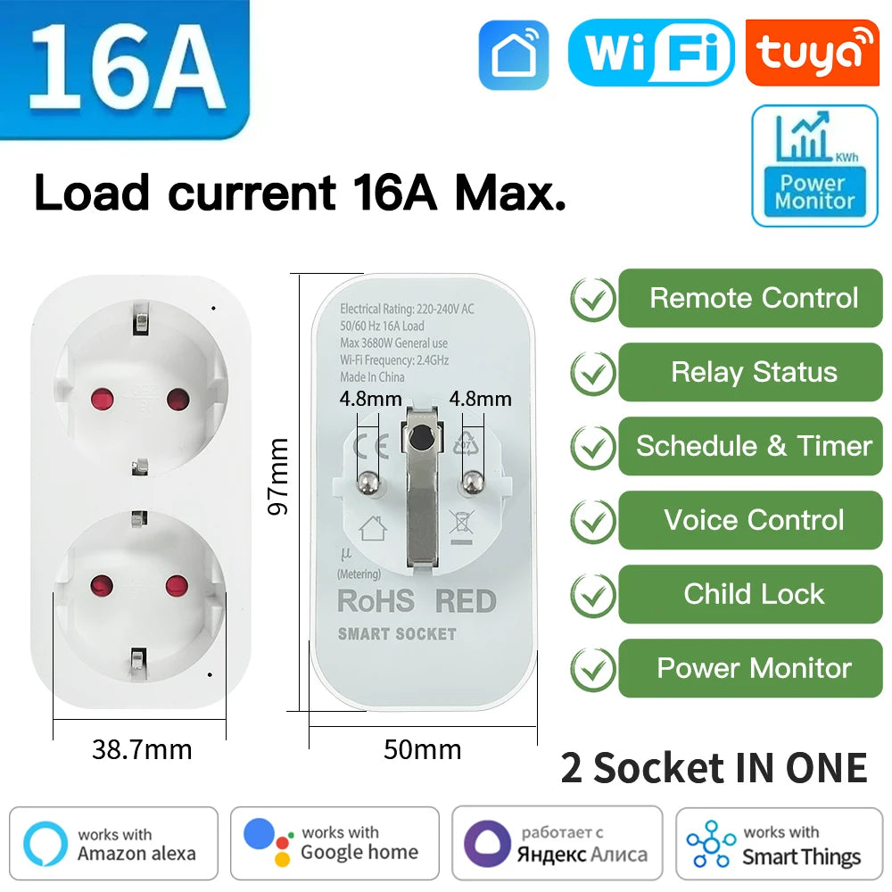 TNCE TUYA Smart Plug Mit Sprachsteuerung - 16A 20A Spannungsmonitor 230V Kompakt