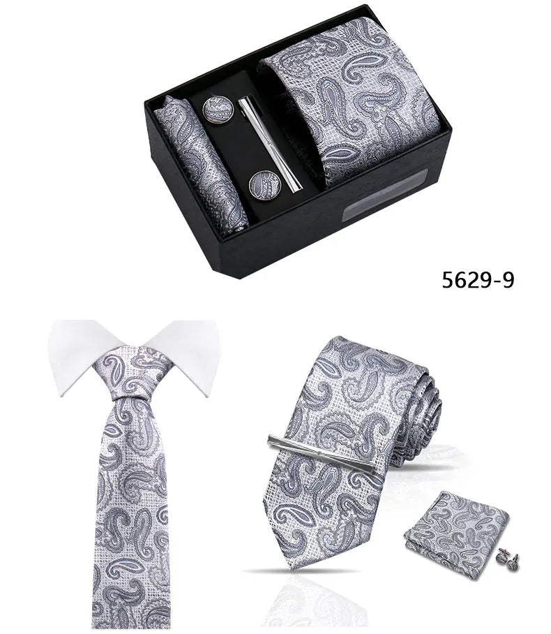 Elegant Men's Suit Necktie Gift Box Set Floral Tie Handchief Cufflinks Tie Clip 4-Piece Business Wedding Party Suit Accessories