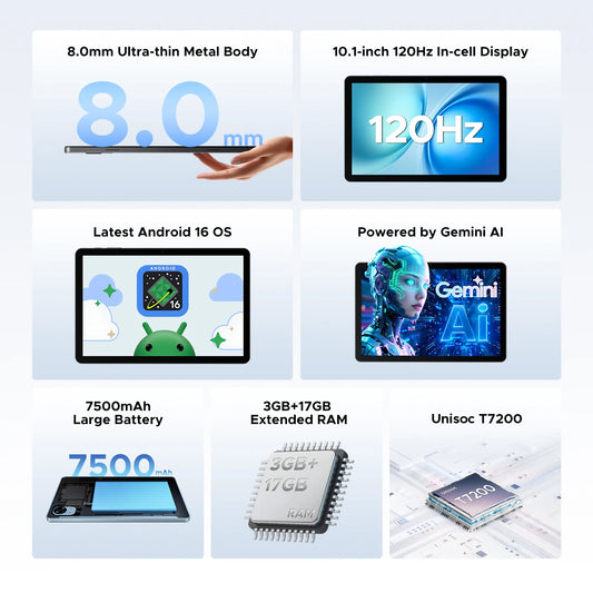 DOOGEE Tab G5 Gemini AI - 128GB ROM, 7500mAh Akku, 10,1 Zoll Display